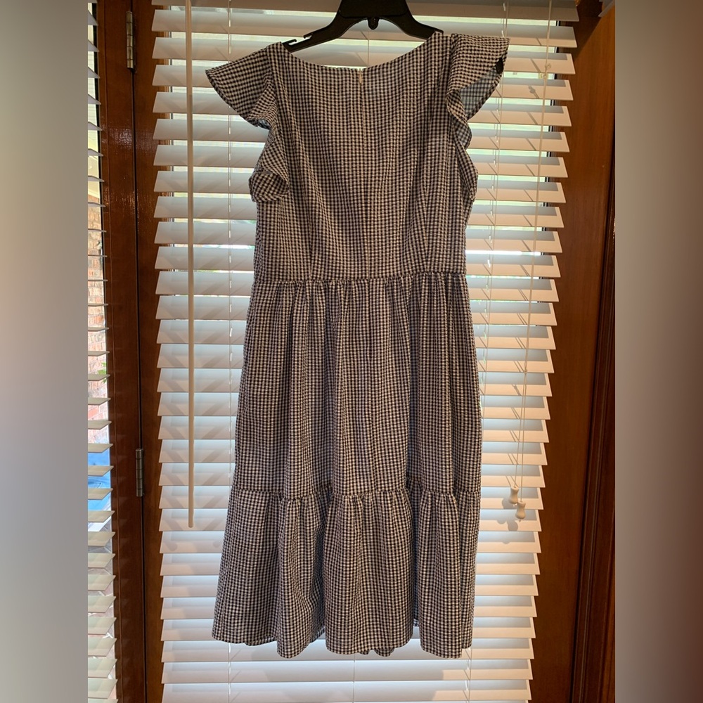 Jessuca Howard Navy and White Gingham Tiered Midi Dress Size 6P